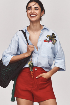 Maeve Veggie Pocket Buttondown Shirt In Blue
