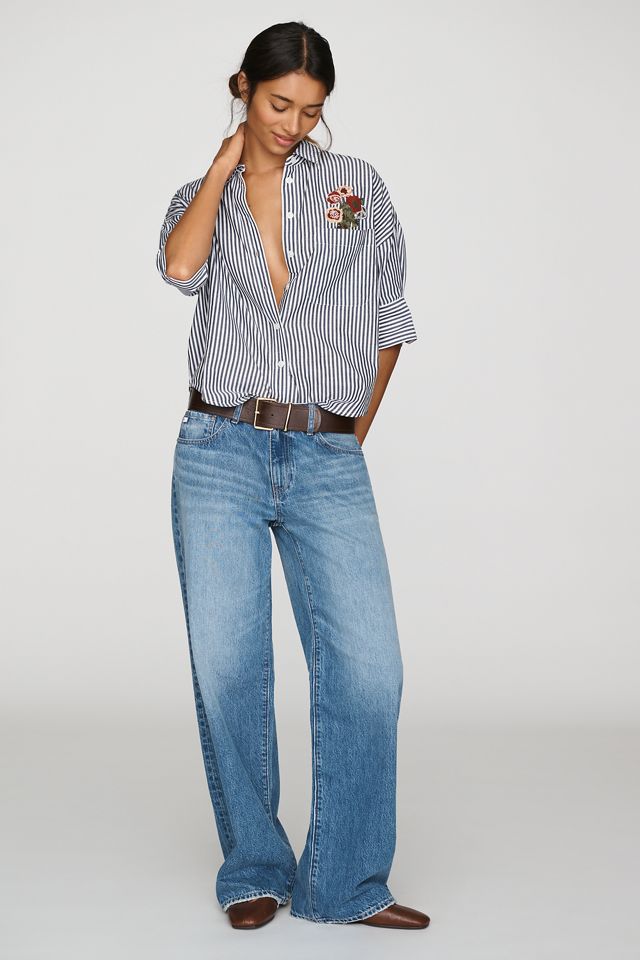 Maeve Mabel Boxy Oxford Embroidered Shirt #1