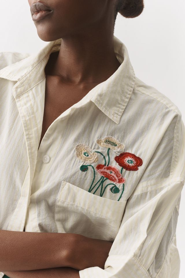 Maeve Mabel Boxy Oxford Embroidered Shirt #1