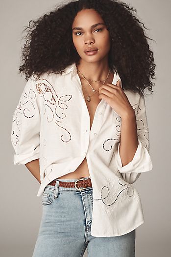 By Anthropologie Long-Sleeve Lace Cutwork Blouse By Anthropologie Long-Sleeve Lace Cutwork Blouse