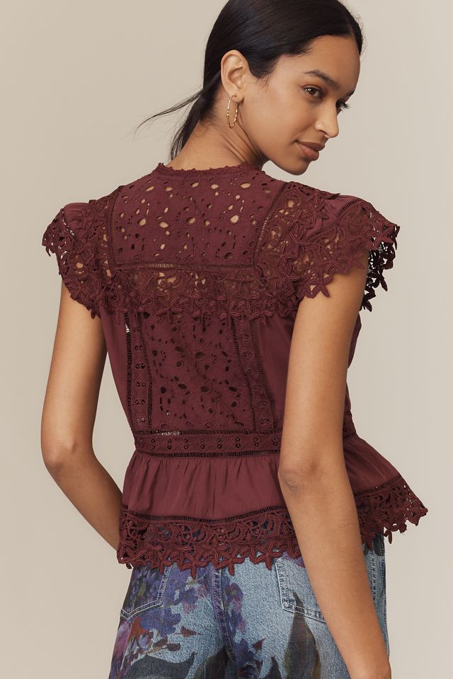 By Anthropologie Sleeveless High-Neck Lace-Inset Blouse #1