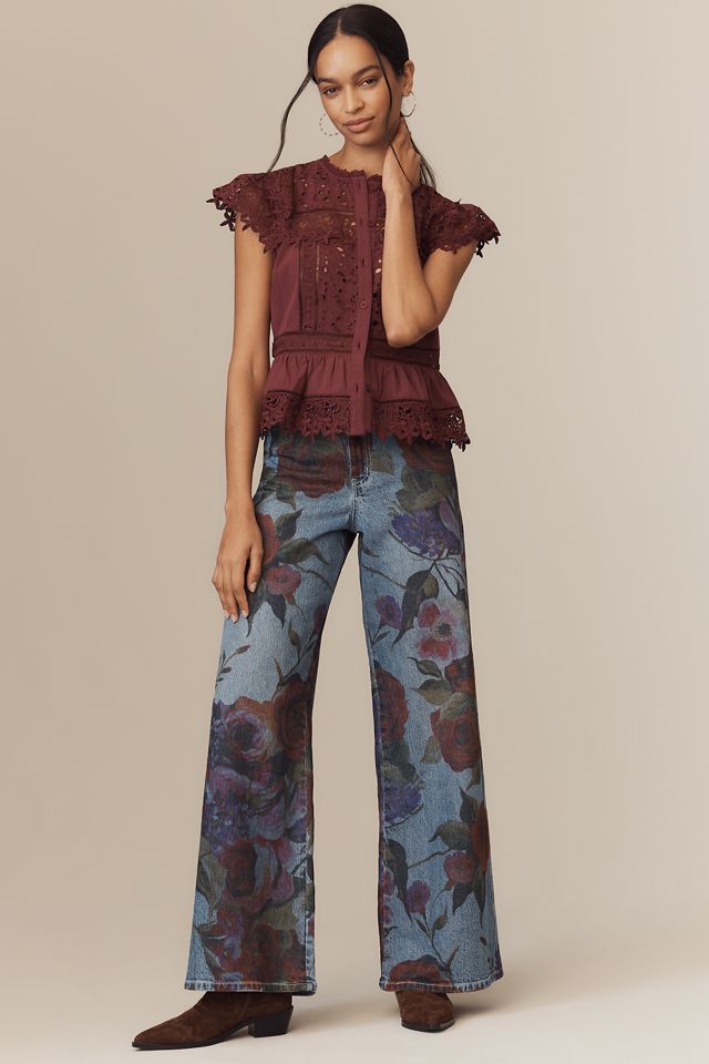 By Anthropologie Sleeveless High-Neck Lace-Inset Blouse #2