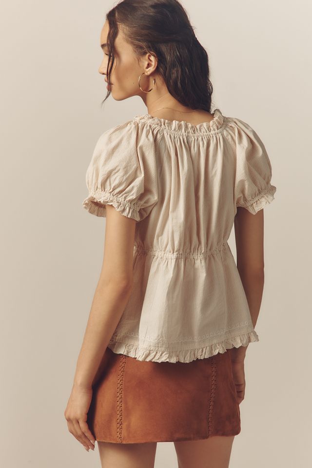 By Anthropologie Puff-Sleeve Embroidered Babydoll Top #2