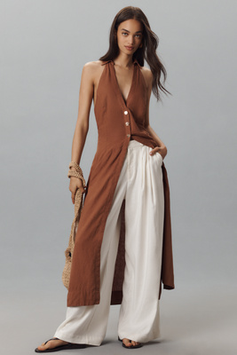 By Anthropologie Longline Linen Blend Halter Vest Top