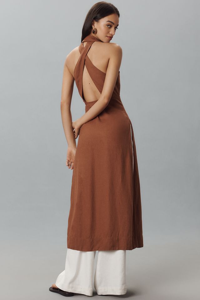 By Anthropologie Longline Linen Blend Halter Vest