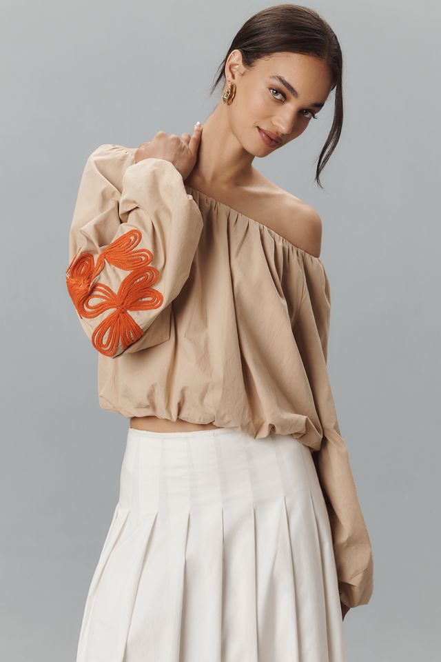 By Anthropologie Off-the-Shoulder Bubble-Hem Top #1