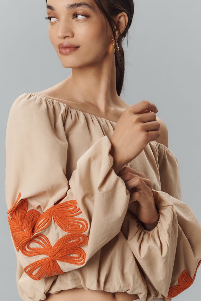 By Anthropologie Off-the-Shoulder Bubble-Hem Top #3