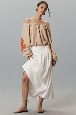 By Anthropologie Off-the-Shoulder Bubble-Hem Top