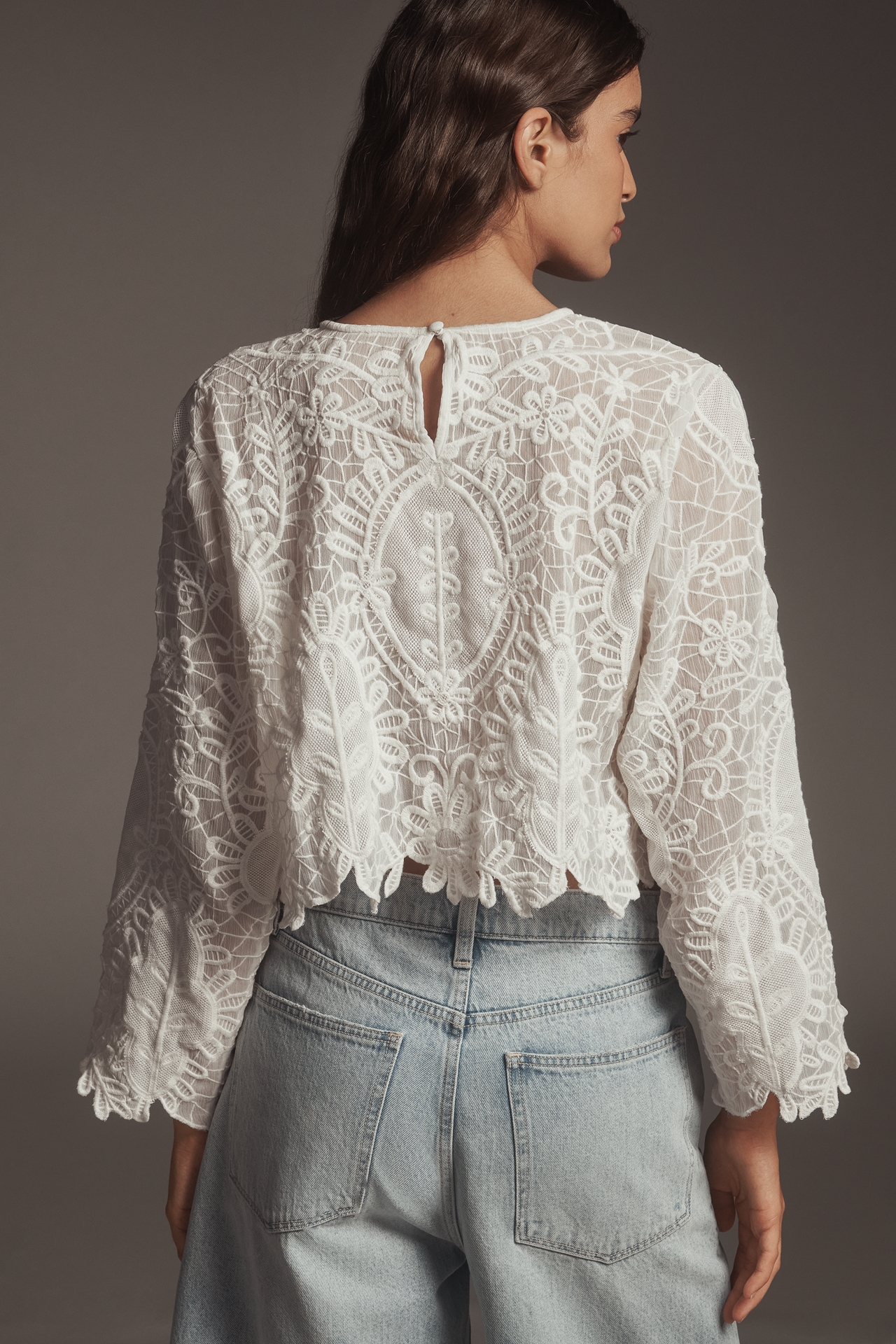 By Anthropologie Sheer Eyelet Long-Sleeve Top