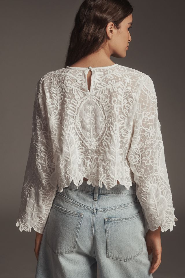 By Anthropologie Sheer Eyelet Long-Sleeve Top #1