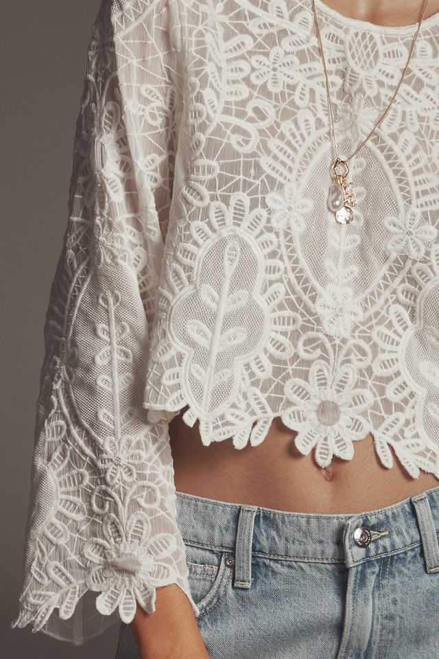 By Anthropologie Sheer Eyelet Long-Sleeve Top #2