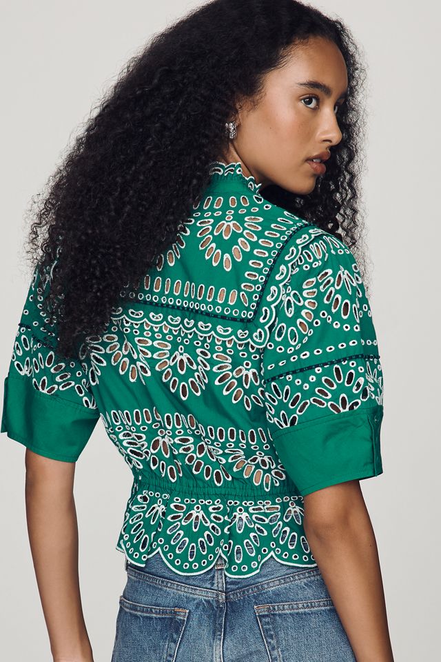 Maeve Eyelet Buttondown Peplum Blouse #1