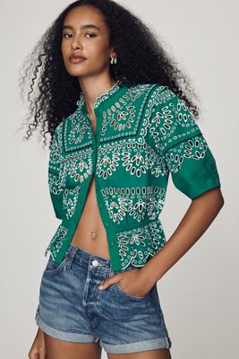 Maeve Eyelet Buttondown Peplum Blouse