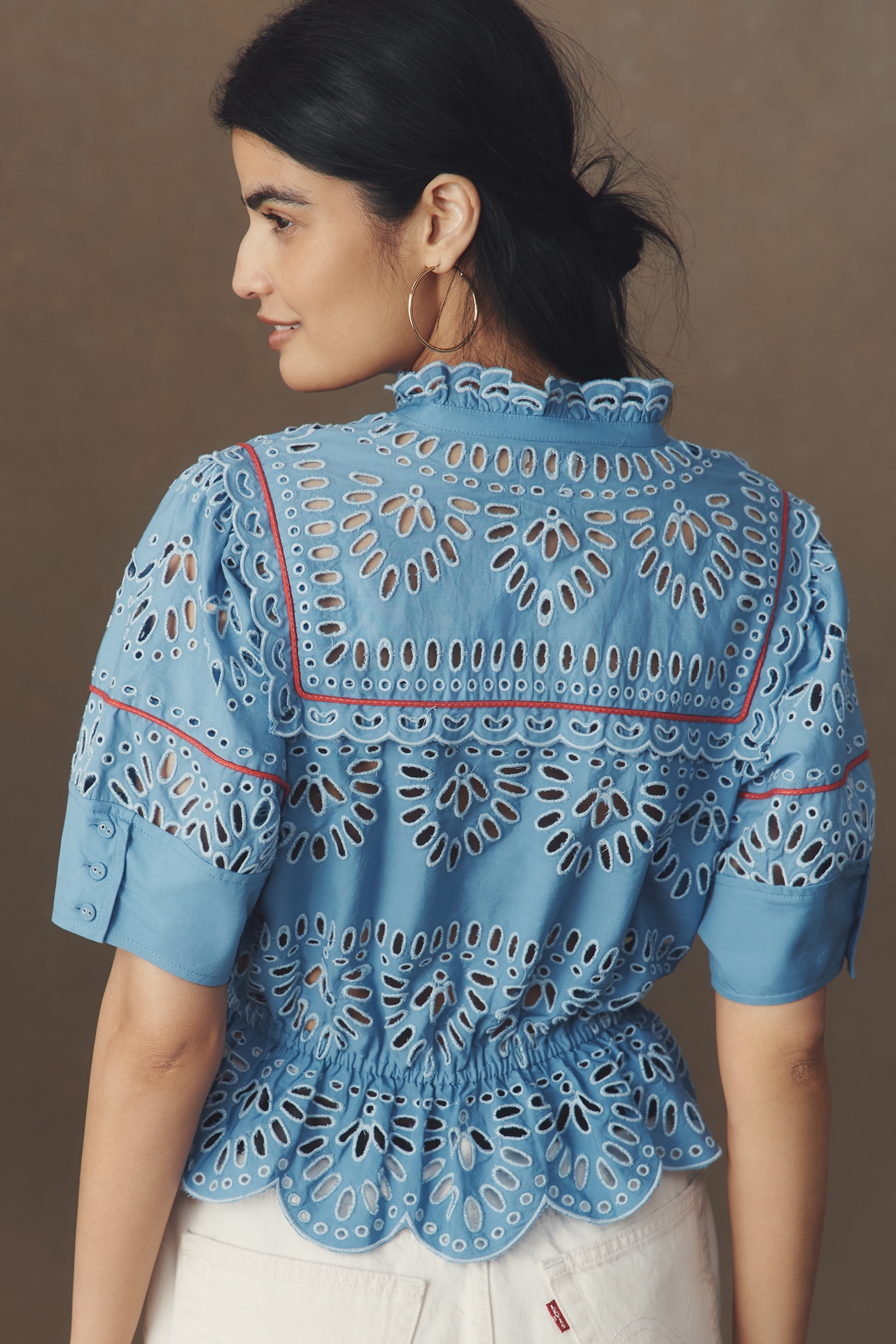 Maeve Eyelet Buttondown Peplum Blouse