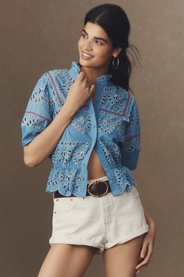 Maeve Eyelet Buttondown Peplum Blouse 