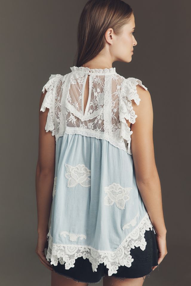 By Anthropologie Lace Appliqué Swing Top #1