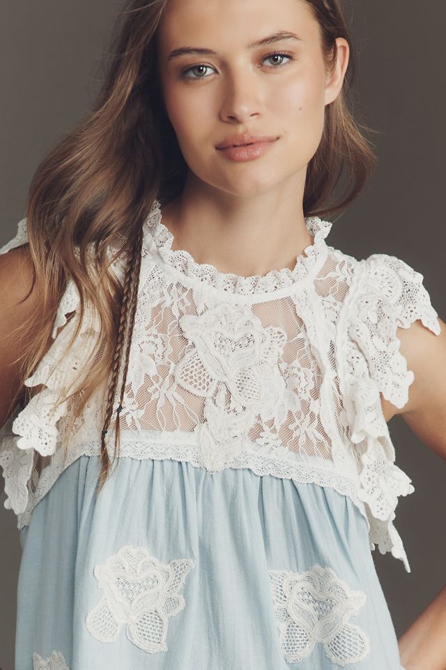 By Anthropologie Lace Appliqué Swing Top #3