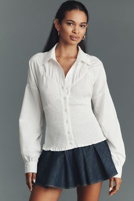 Maeve Smocked Corset Buttondown Shirt