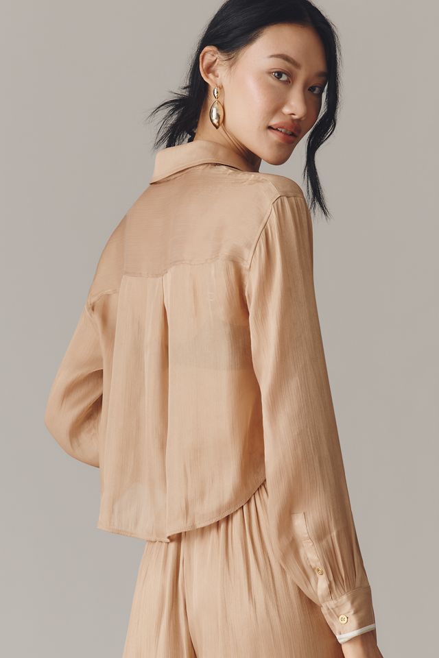 Maeve Long-Sleeve Silky Buttondown Shirt #1