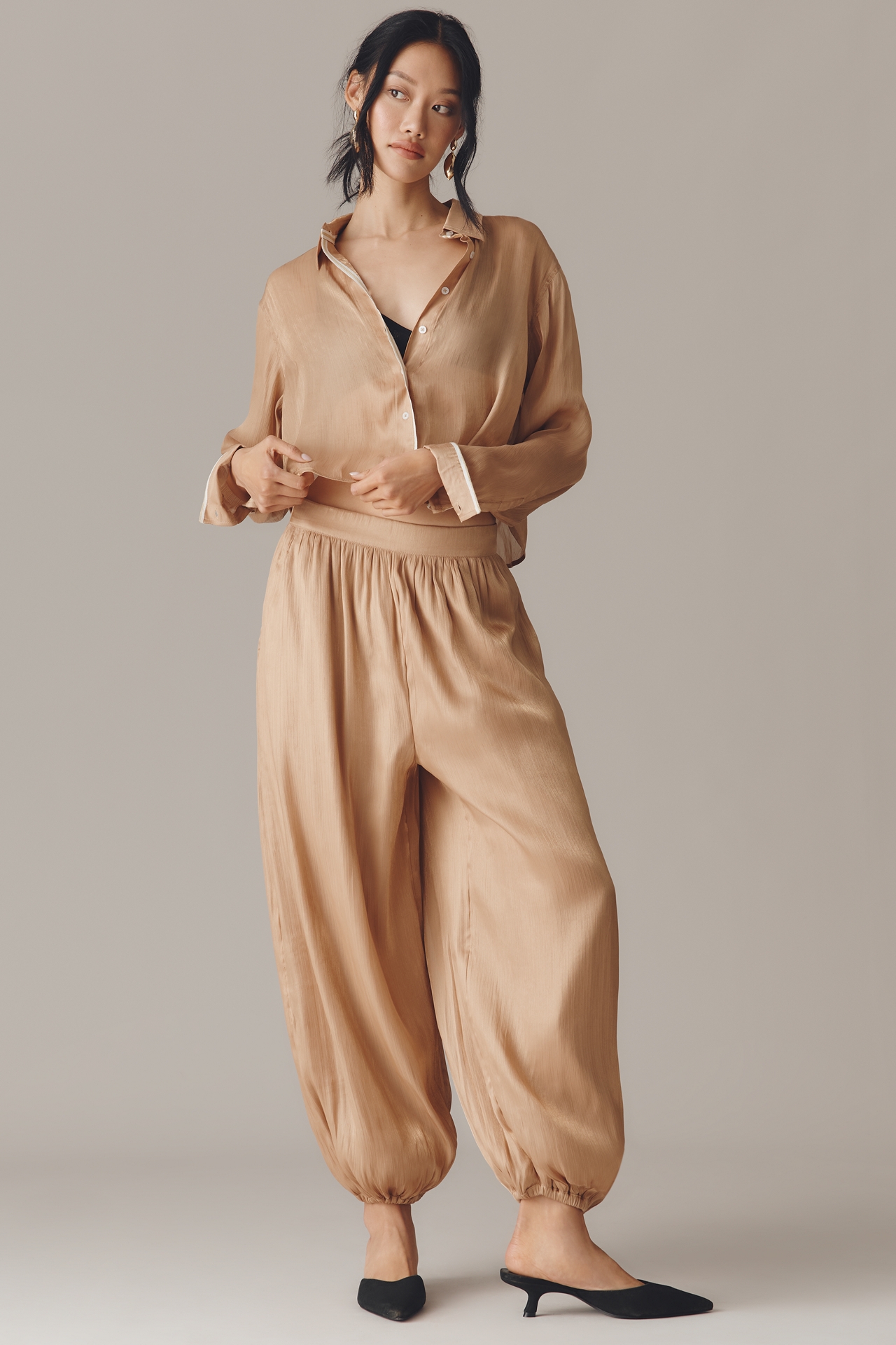 Maeve Long-Sleeve Silky Buttondown Shirt