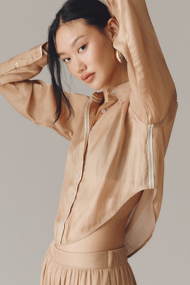 Maeve Long-Sleeve Silky Buttondown Shirt #3