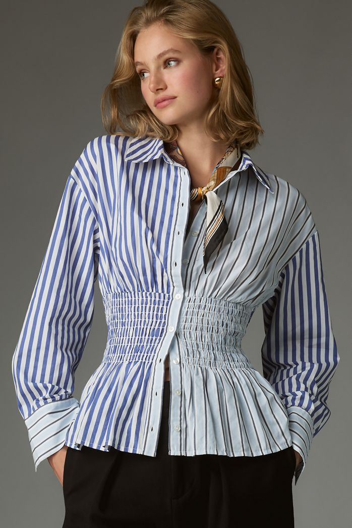 Maeve Smocked Buttondown Shirt