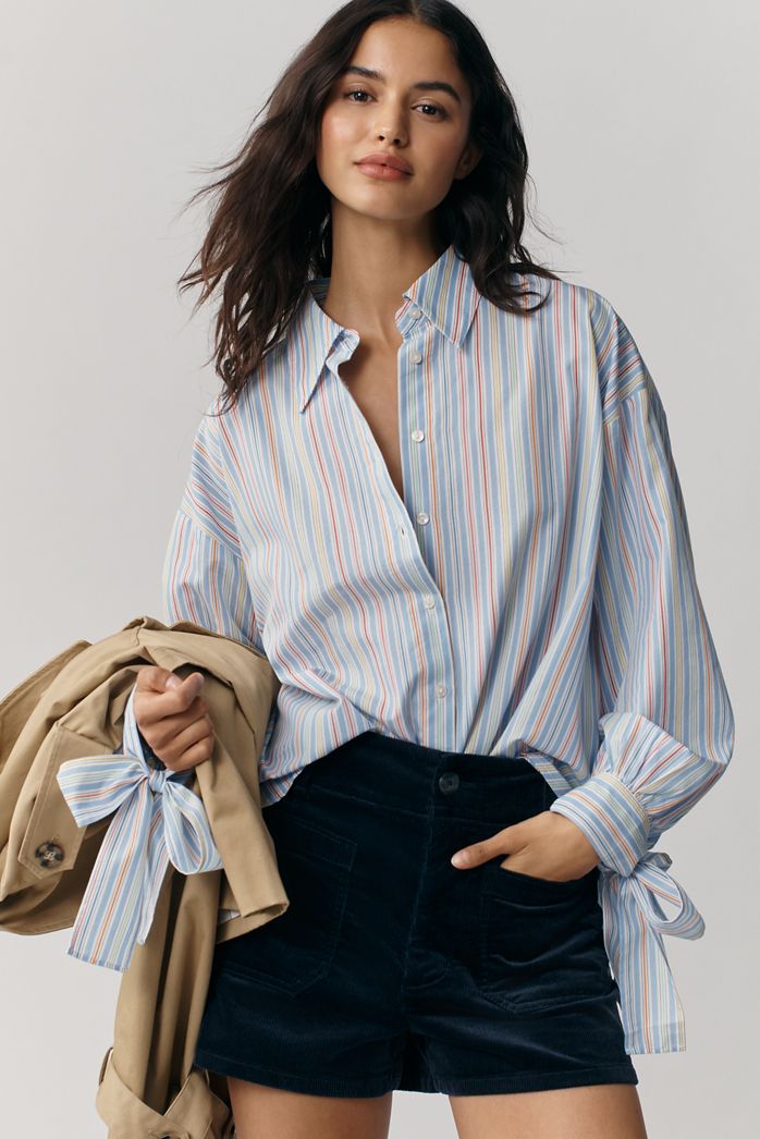 Maeve Buttondown Bow-Cuff Shirt