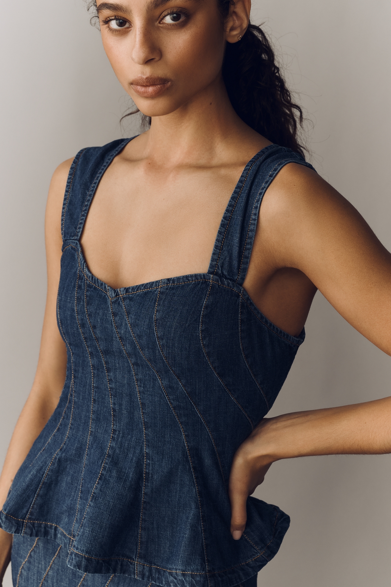 By Anthropologie Sleeveless Denim Peplum Top