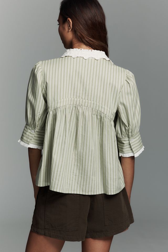 By Anthropologie Long-Sleeve Collared Babydoll Top #2