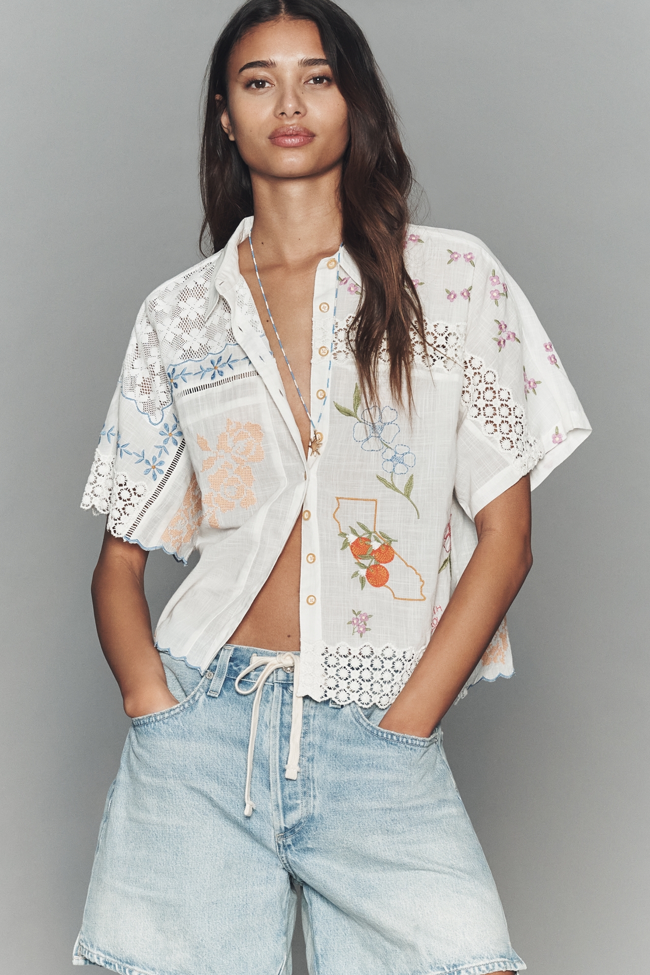 By Anthropologie 100% Cotton Mesh Buttondown Shirt