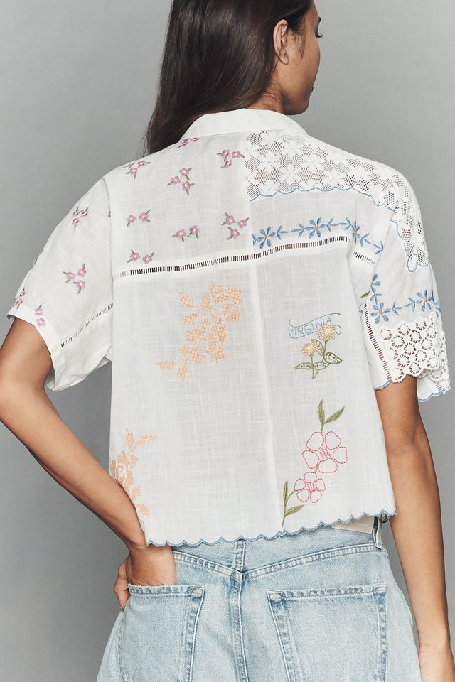 By Anthropologie 100% Cotton Embroidered Buttondown Shirt #2