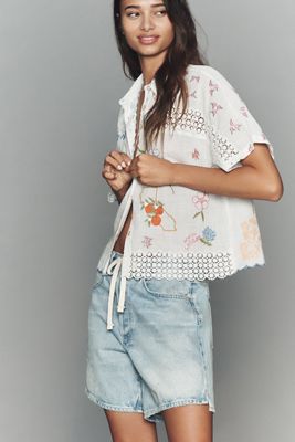 By Anthropologie 100% Cotton Embroidered Buttondown Shirt