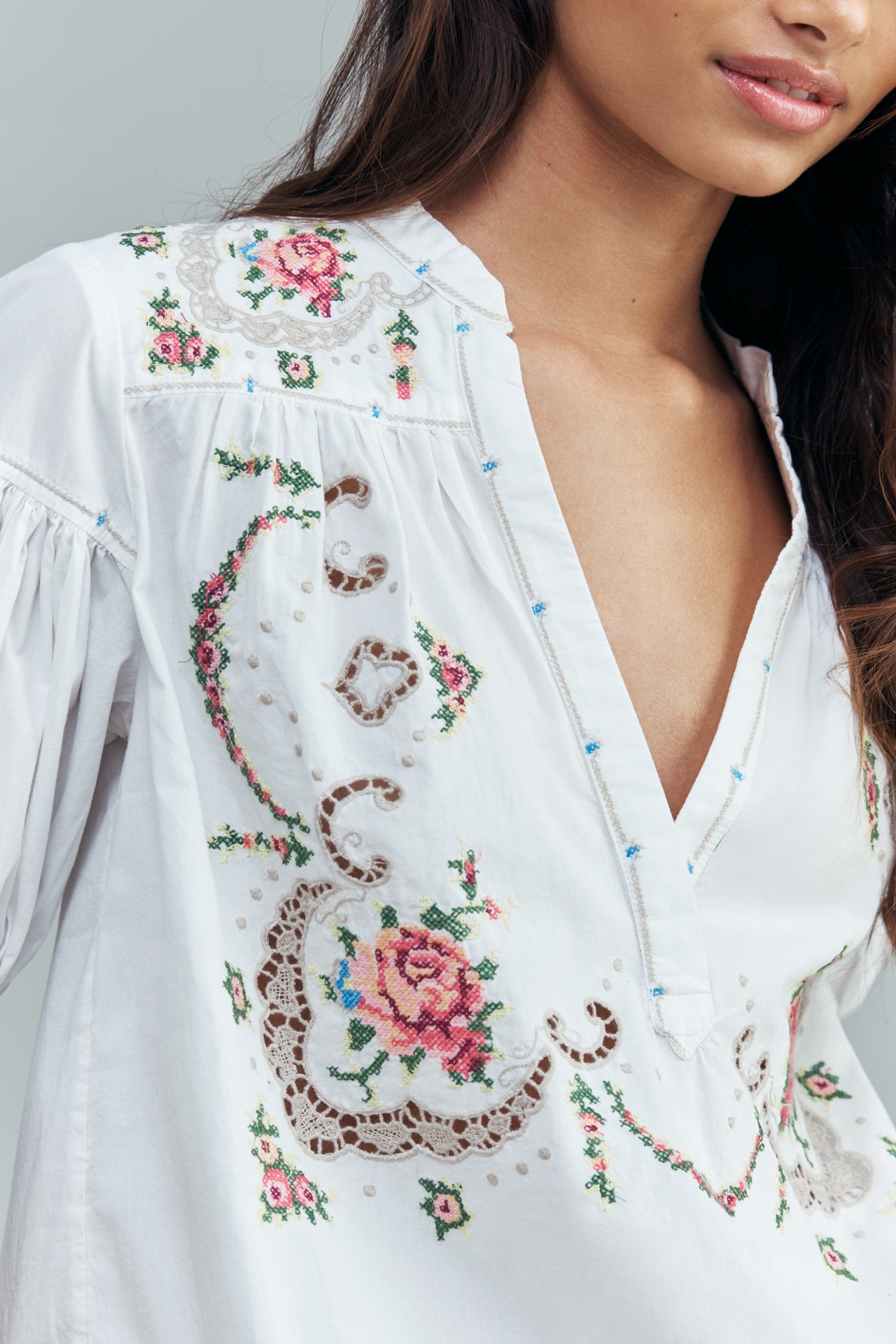 Darcey Popover Swing Top: Embroidered Edition