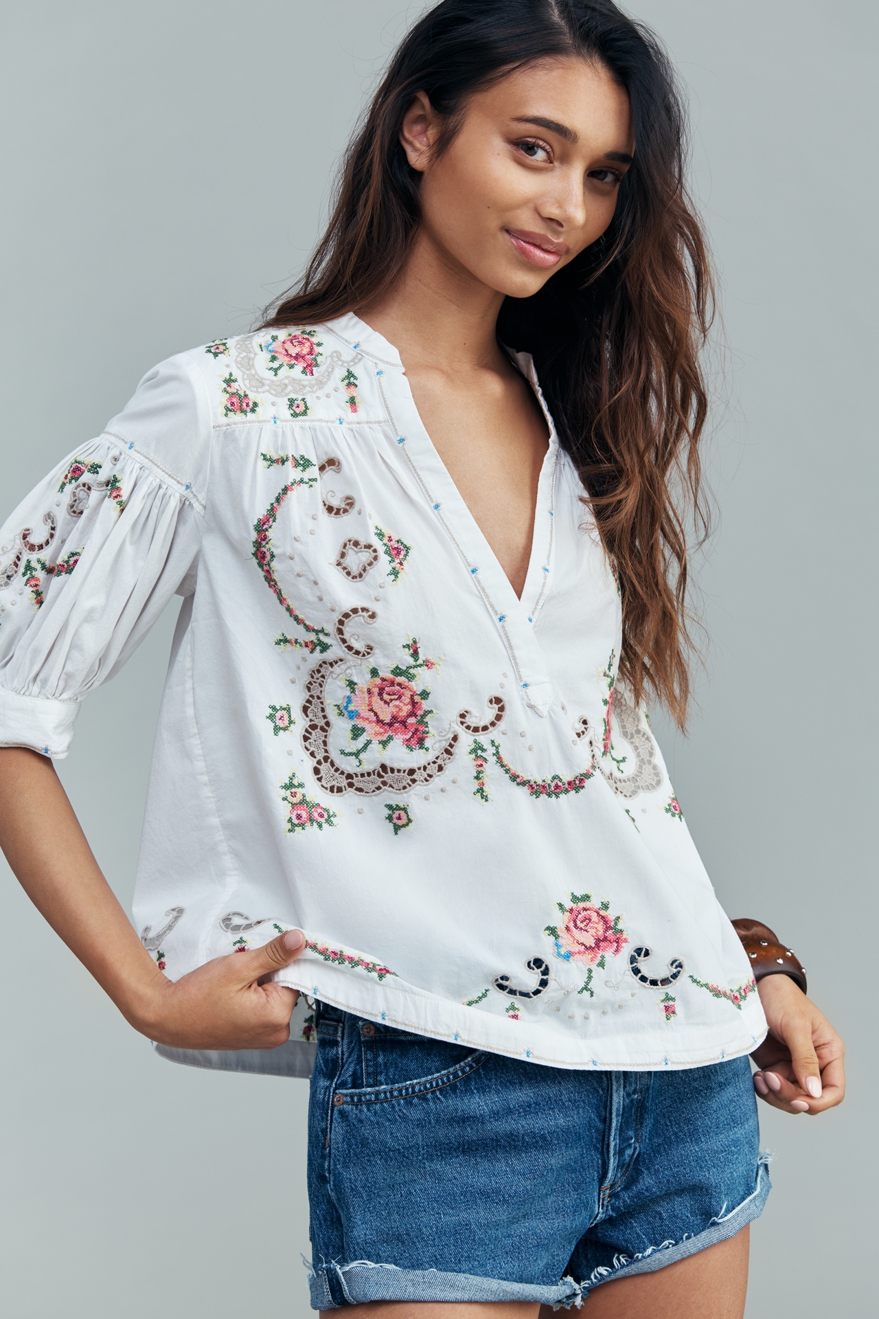 Darcey Popover Swing Top: Embroidered Edition
