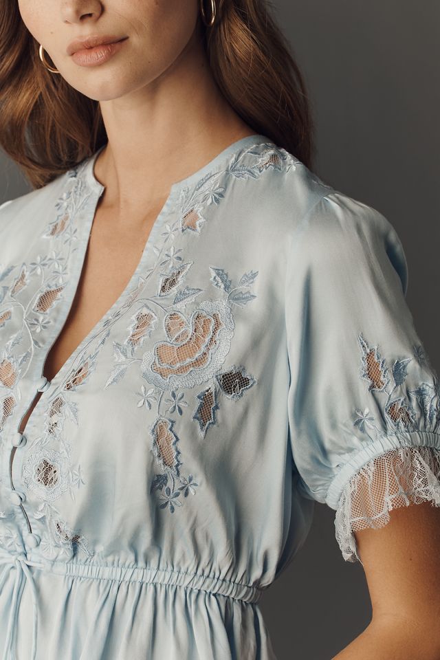 By Anthropologie Embroidered V-Neck Peplum Blouse #2