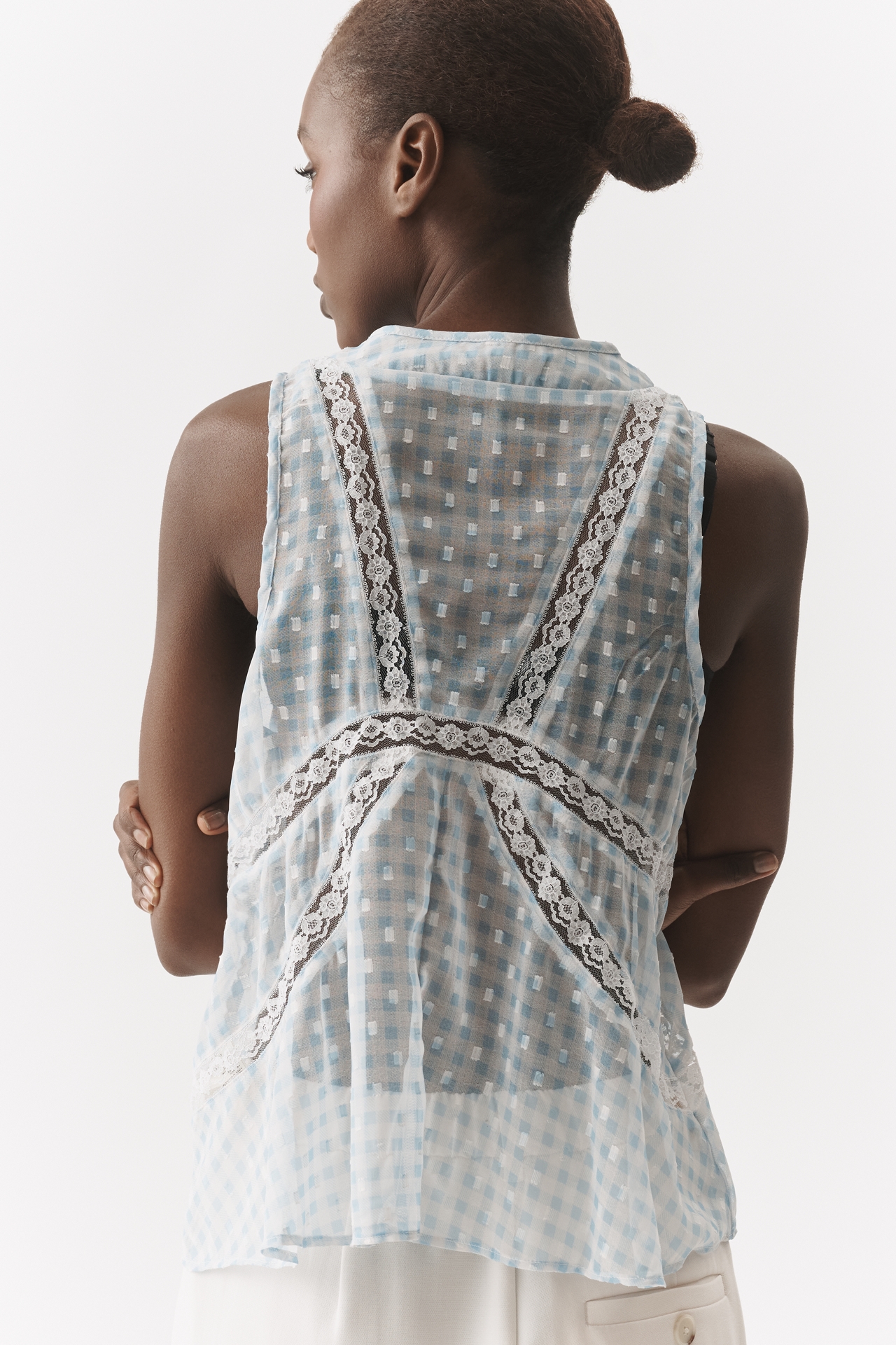 By Anthropologie Sheer Lace Swing Tank