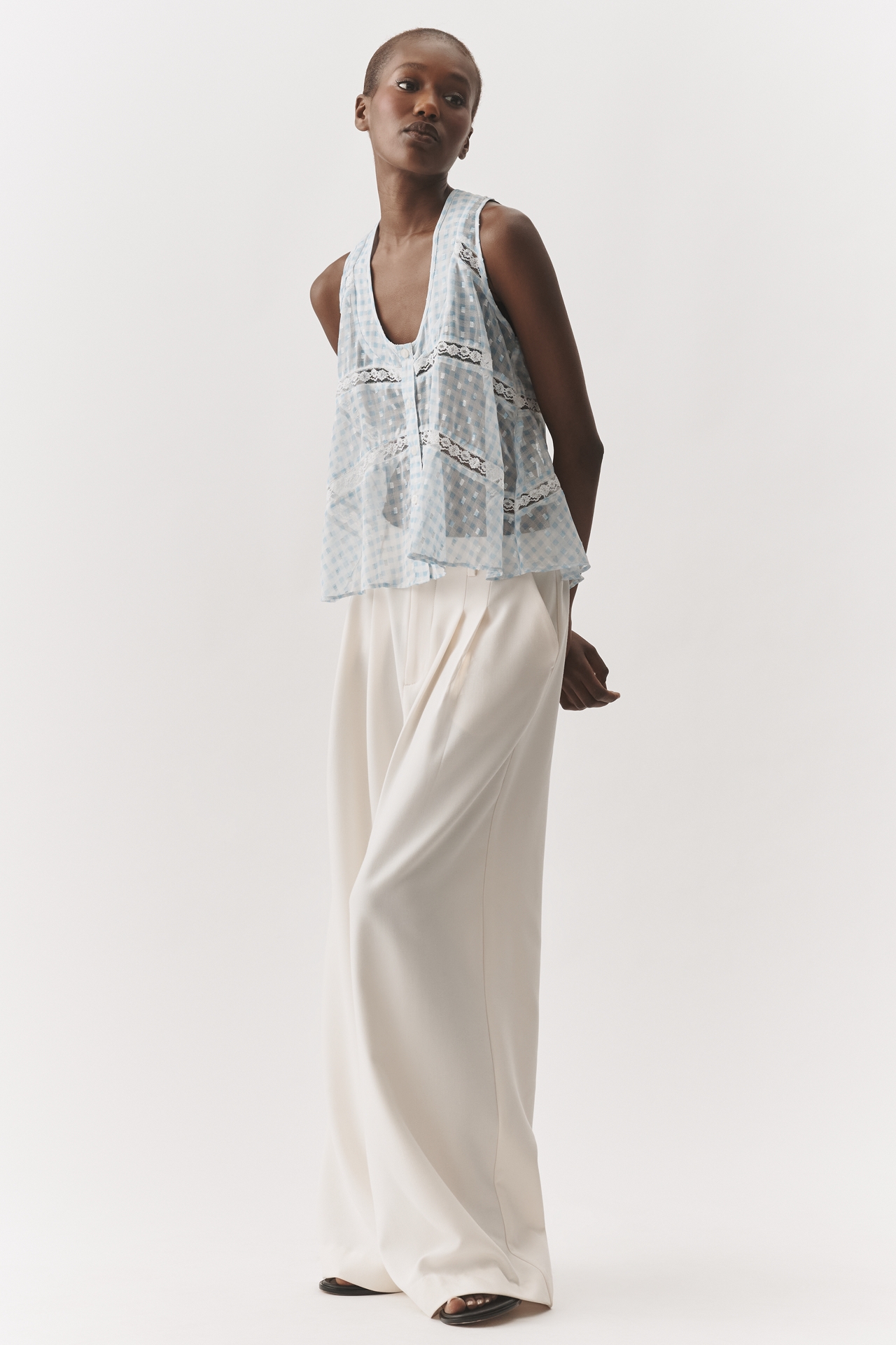 By Anthropologie Sheer Lace Swing Tank