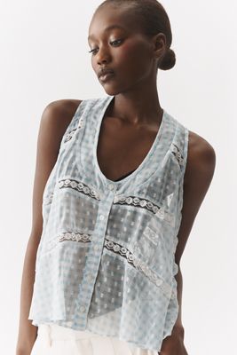 By Anthropologie Sheer Lace Swing Tank