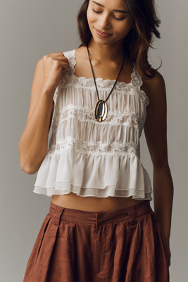 リ*サ様 layered lace tank チョウピラコ By Anthropologie Shirred Lace Tank | Anthropologie
