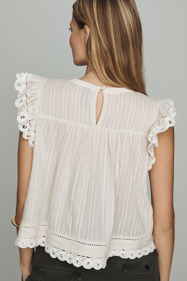 By Anthropologie Lace Flutter Top #1