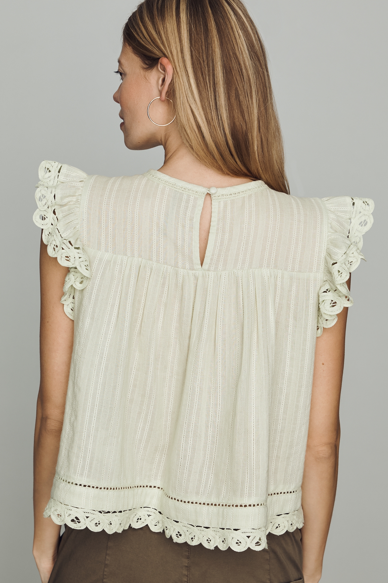 By Anthropologie Lace Flutter Top