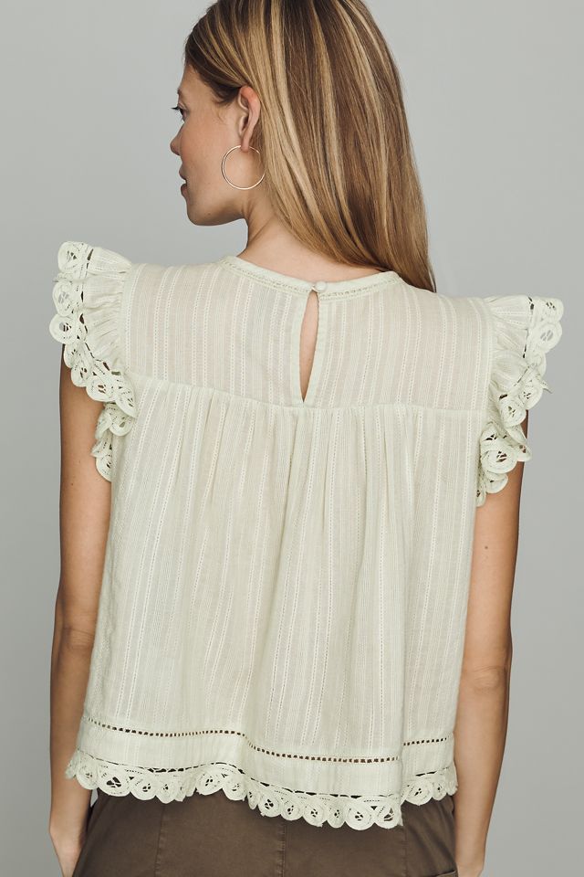 By Anthropologie Lace Flutter Top #1