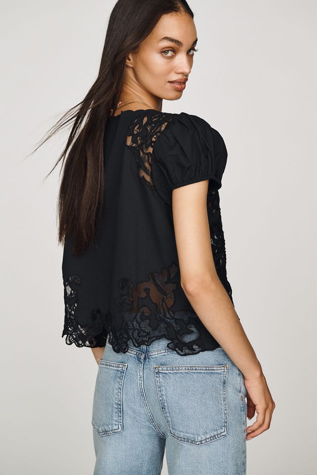 By Anthropologie Lace Puff-Sleeve Top #1