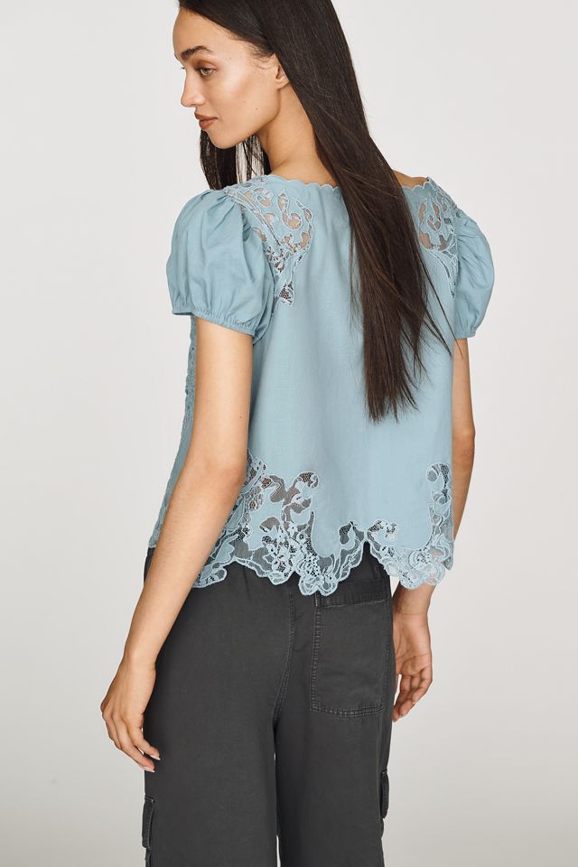 Top de Encaje con Mangas Abullonadas By Anthropologie #2
