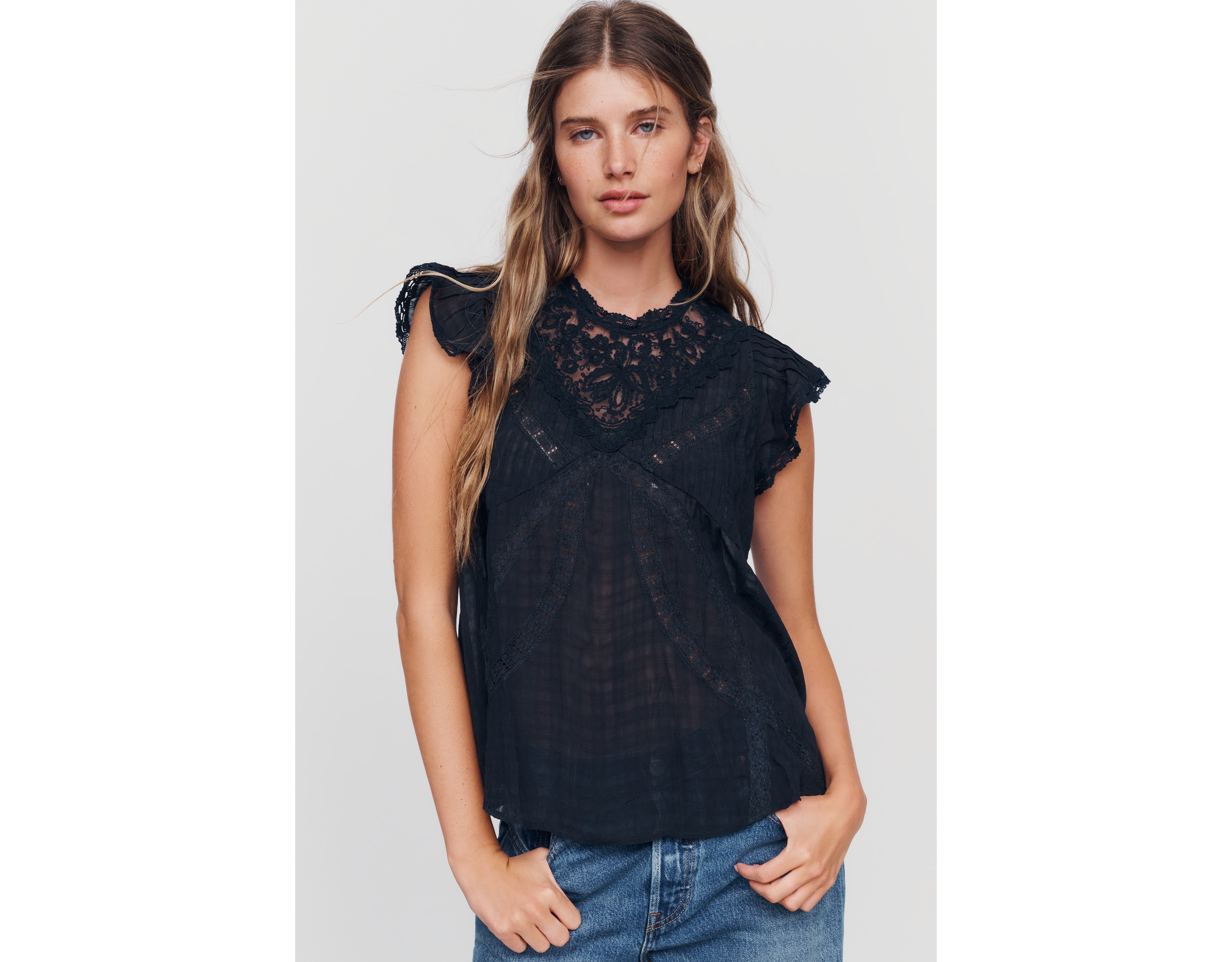 By Anthropologie Lace Inset Blouse