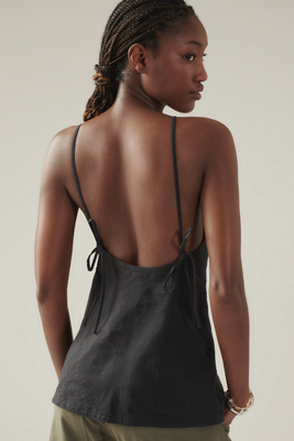 Shop Maeve Linen Square-neck Bias-cut Bare Blouse In Black
