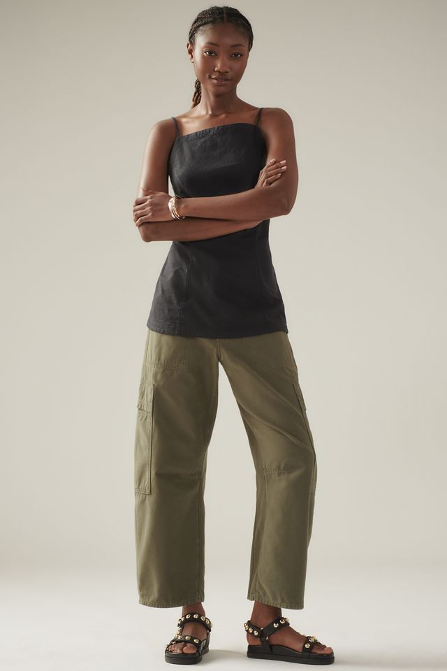Maeve Linen Square-Neck Bias-Cut Bare Blouse #3