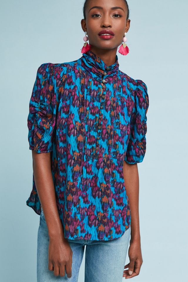 Printed Henley Blouse #1