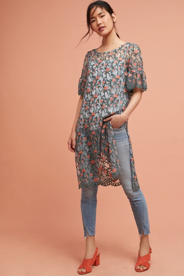 Floral Embroidered Mesh Tunic