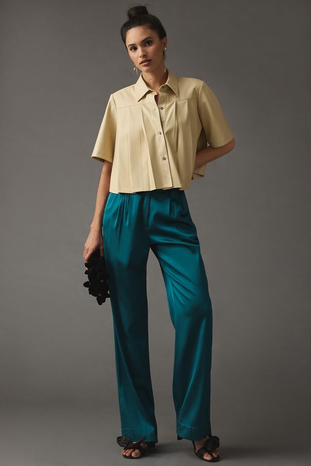 Maeve Pleated Faux Leather Shirt #4